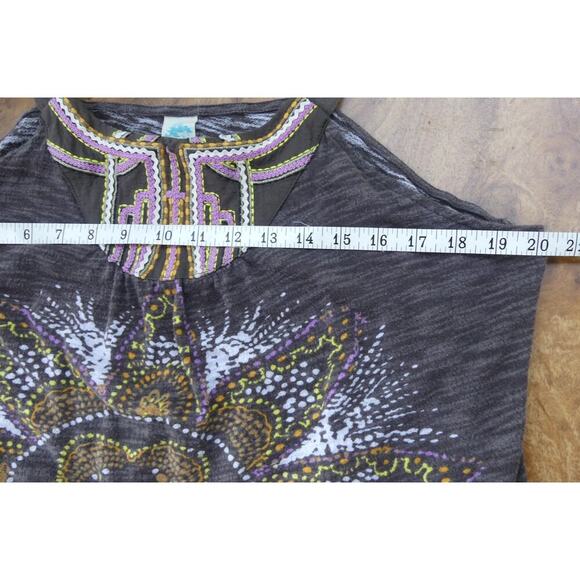 Bohemian Y2K Embroidered Tank Top XL Summer Flower Wide Cotton Straps Rick Rack - Picture 6 of 7